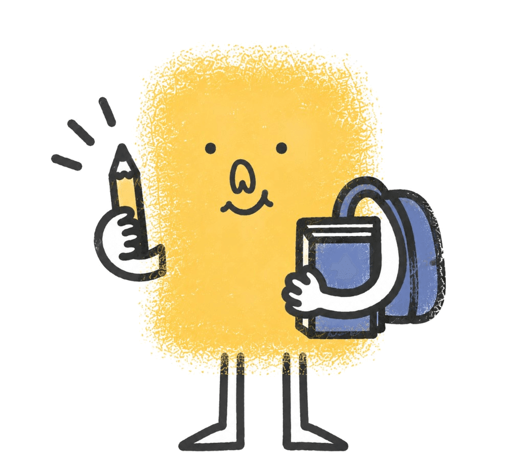 Student character holding a pencil and backpack
